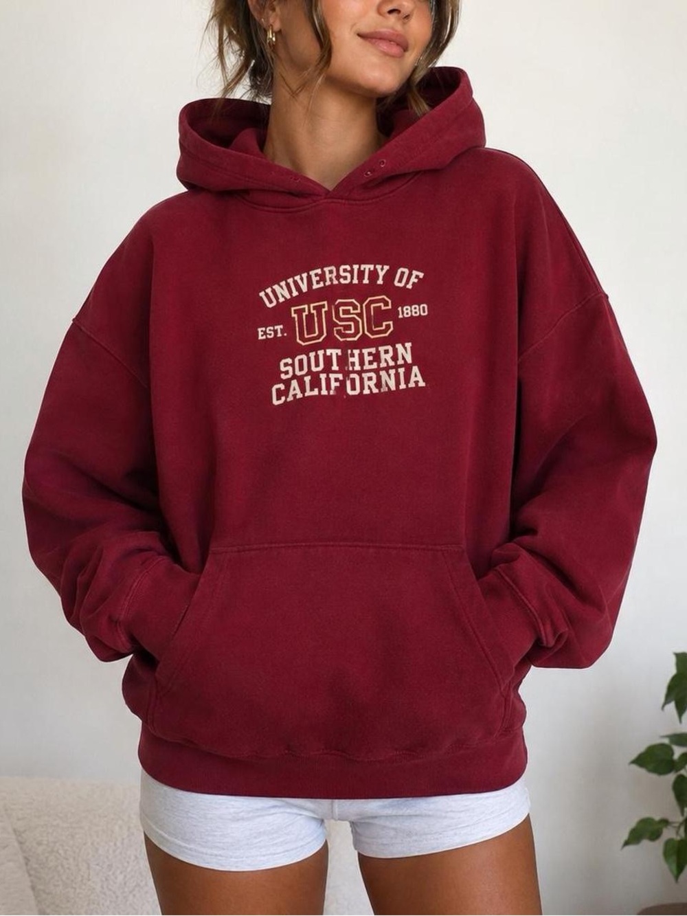 Vintage Champion USC University of Southern California Red Hoodie Pullover